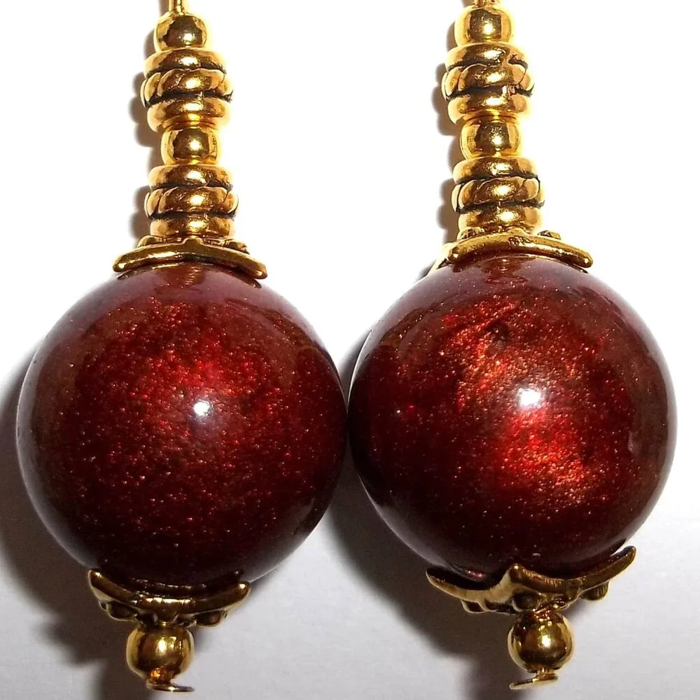 Orange and Gold Earrings Handmade Set Drop Dangle Fashion Accessory Woman D372 - Picture 5 of 5